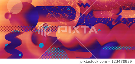 Suprematic creative network conceptual background with memphis, bauhaus and contemporary art liquid shapes. Retro futuristic geometrical illustration. Suprematic creative network conceptual background with memphis, bauhaus and contemporary art liquid shapes. Retro futuristic geometrical illustration. 123478959