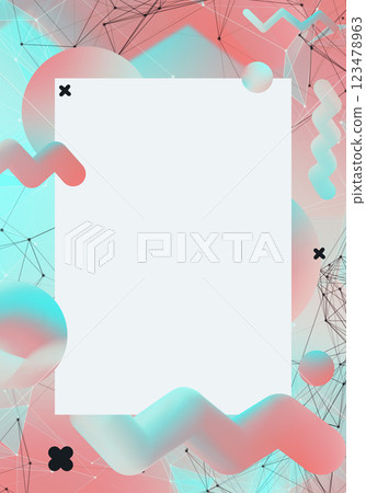 Trendy spectral poster frame with holographic primitive amorphous shapes and triangular polygonal mesh. Contemporary abstract graphic design template. Trendy spectral poster frame with holographic primitive amorphous shapes and triangular polygonal mesh. Contemporary abstract graphic design template. 123478963