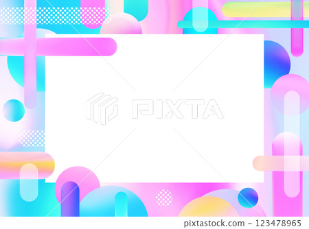 Suprematic creative poster mockup with memphis, bauhaus and contemporary art colorful shapes. Modern background with vivid holographic border and blank white copy space. Suprematic creative poster mockup with memphis, bauhaus and contemporary art colorful shapes. Modern background with vivid holographic border and blank white copy space. 123478965