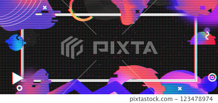 Suprematic creative wide banner mockup with liquid primitive amorphous shapes. Holographic synthwave frame border with glitched effect for web header, graphic design. Suprematic creative wide banner mockup with liquid primitive amorphous shapes. Holographic synthwave frame border with glitched effect for web header, graphic design. 123478974