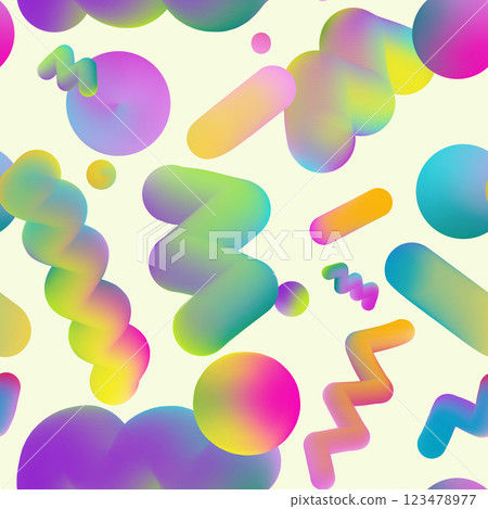 Funny abstract seamless pattern in retro memphis style. Trendy colorful fluid elements with holographic effect. Geometric decoration for wrapping, branding identity, graphic design. Funny abstract seamless pattern in retro memphis style. Trendy colorful fluid elements with holographic effect. Geometric decoration for wrapping, branding identity, graphic design. 123478977