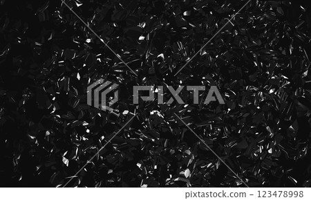 3d rendering illustration of flying particles after explosion. Broken glass and shiny metal splinters. Minimal black abstract background. 3d rendering illustration of flying particles after explosion. Broken glass and shiny metal splinters. Minimal black abstract background. 123478998
