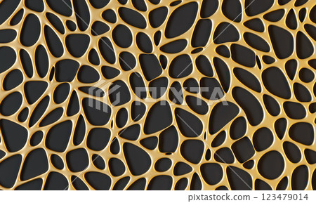 Shiny parametric architectural background. Organic ornate in golden metal for wall panelling. 3d rendering illustration. Shiny parametric architectural background. Organic ornate in golden metal for wall panelling. 3d rendering illustration. 123479014