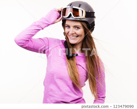 Woman with sporty helmet. 123479090