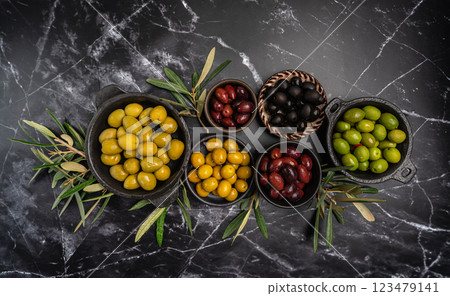 Green and black olives 123479141