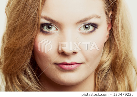 beauty woman face with makeup long blond hair beauty woman face with makeup long blond hair 123479223