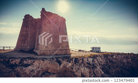 Camper at Mesa Roldan tower, Spain 123479401