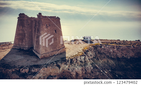 Camper at Mesa Roldan tower, Spain 123479402