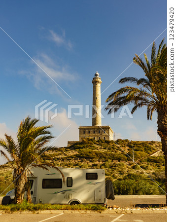 Camper at Cape Palos lighthouse, Spain Camper at Cape Palos lighthouse, Spain 123479420