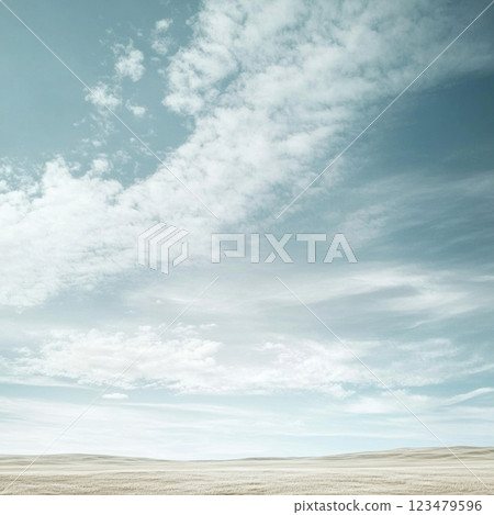 Expansive sky with sparse clouds over a tranquil landscape during daylight hours. Generative AI 123479596