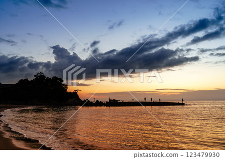 A romantic golden sunset at Morito Beach in Hayama A romantic golden sunset at Morito Beach in Hayama 123479930