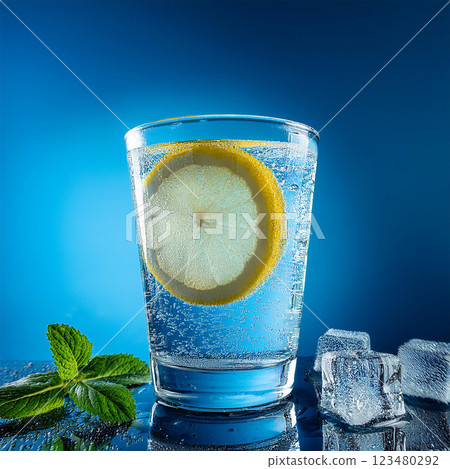 Refreshing Lemon Water with Mint Bubbles Refreshing Lemon Water with Mint Bubbles 123480292