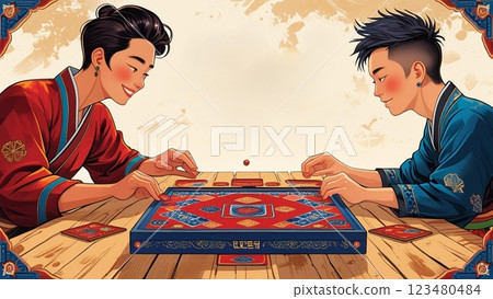 Two Young People Playing a Board Game 123480484
