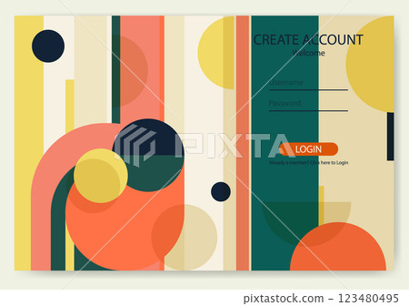 Account sign up and password page. Login ui ux design concept illustration. Bauhaus landing page template Account sign up and password page. Login ui ux design concept illustration. Bauhaus landing page template 123480495