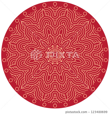 Vector Japanese pattern in oriental geometric traditional style. Festive ornament for lunar chinese new year decoration. Red and golden asian creative motif. Abstract Waves and Circles 123480699