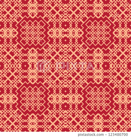 Vector Japanese seamless pattern in oriental geometric traditional style. Festive ornament for lunar chinese new year decoration. Red and golden asian creative motif. Abstract Squares 123480700