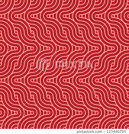 Vector Japanese seamless pattern in oriental geometric traditional style. Festive ornament for lunar chinese new year decoration. Red and golden asian creative motif. Abstract Waves and Circles Vector Japanese seamless pattern in oriental geometric traditional style. Festive ornament for lunar chinese new year decoration. Red and golden asian creative motif. Abstract Waves and Circles 123480705