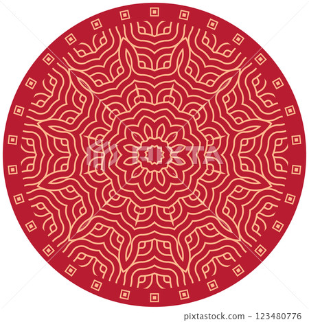 Vector Japanese pattern in oriental geometric traditional style. Festive ornament for lunar chinese new year decoration. Red and golden asian creative motif. Abstract Waves and Circles Vector Japanese pattern in oriental geometric traditional style. Festive ornament for lunar chinese new year decoration. Red and golden asian creative motif. Abstract Waves and Circles 123480776