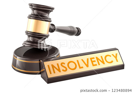 Insolvency plate with wooden gavel, 3D rendering Insolvency plate with wooden gavel, 3D rendering 123480894