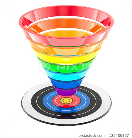 Marketing Funnel with target. 3D rendering Marketing Funnel with target. 3D rendering 123480897