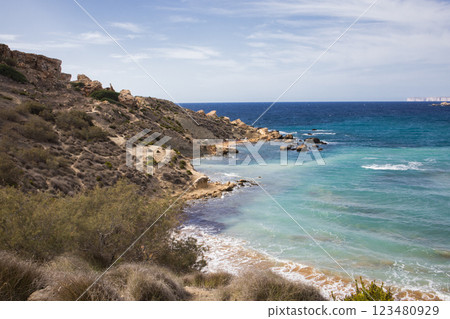 Ghajn Tuffieha Bay and Riviera beach on Malta 123480929