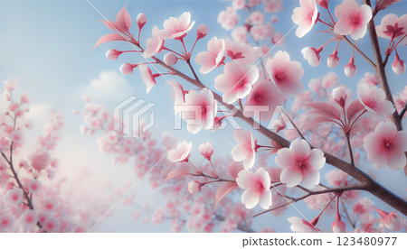 Cherry blossoms in full bloom against the spring sky Cherry blossoms in full bloom against the spring sky 123480977