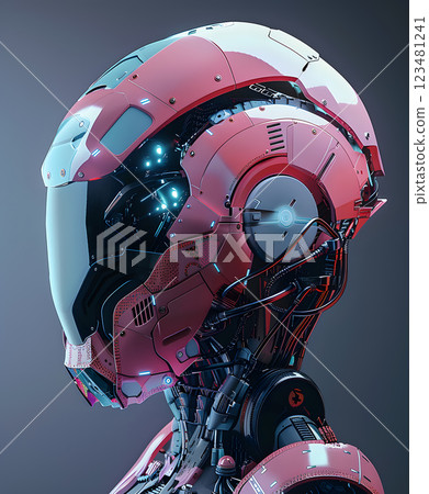 An intricately crafted red robot head with stateoftheart cybernetic elements, ideal for scifi themes. Symbolizing innovative technology and advanced engineering expertise 123481241