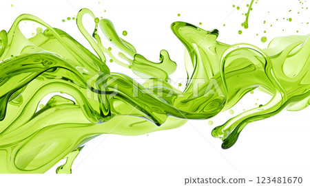 Splashes of vivid green liquid create dynamic and vibrant patterns, ideal for abstract backgrounds, modern design, and creative visuals, introducing a sense of energy and fluidity 123481670