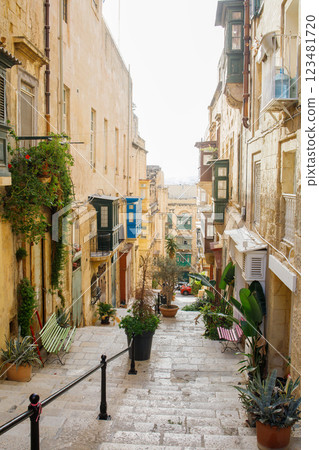 Touristic street in the center of Valletta, Malta Touristic street in the center of Valletta, Malta 123481720