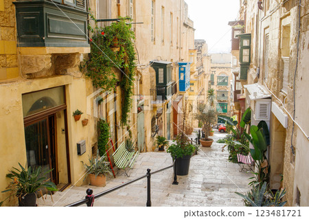 Touristic street in the center of Valletta, Malta Touristic street in the center of Valletta, Malta 123481721