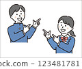 Male and female students pointing 123481781