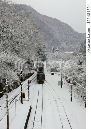 積雪覆蓋的大步危站特快列車 積雪覆蓋的大步危站特快列車 123481894
