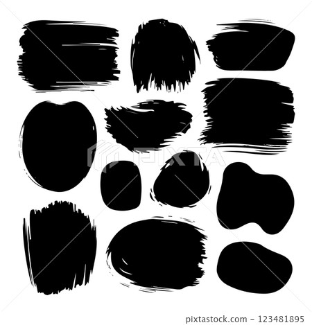 A collection of black ink brush strokes with a rough texture and organic forms. Perfect for backgrounds, digital art, and modern design. A collection of black ink brush strokes with a rough texture and organic forms. Perfect for backgrounds, digital art, and modern design. 123481895