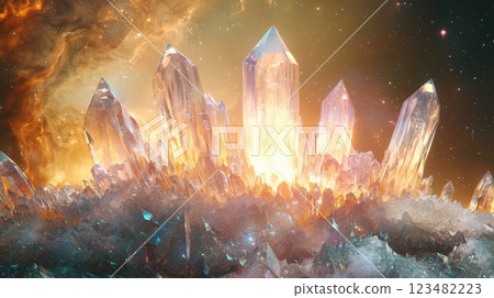 巨大晶體在太空中閃耀的奇幻景觀 123482223