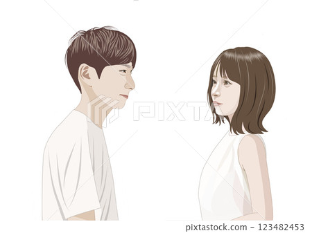 Illustration of young men and women facing each other Illustration of young men and women facing each other 123482453