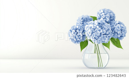 透明繡球花瓶 | 水彩插圖 123482643