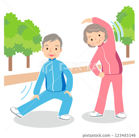 老年夫婦鍛鍊身體，老人，健康 123483146