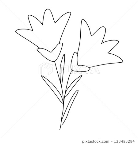 Spring bell shaped flowers or bluebells, doodle style flat vector outline for coloring book Spring bell shaped flowers or bluebells, doodle style flat vector outline for coloring book 123483294