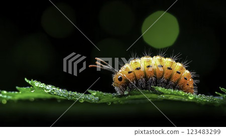 Macro View of a Caterpillar on Its Migrating Journey Through Nature 123483299