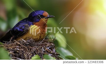 Swallows Nesting on Cliffside Preparing for a New Generation of Chicks 123483306