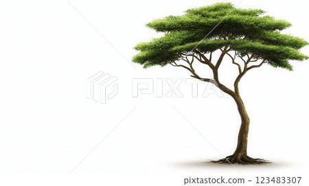 Majestic Wide African Acacia Tree with Golden Leaves Against Clean Background Majestic Wide African Acacia Tree with Golden Leaves Against Clean Background 123483307