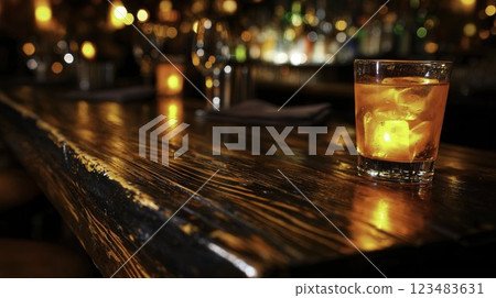 Cozy Bar Scene with Whiskey Glass and Soft Ambient Lighting 123483631
