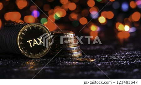Tax Coins Stacked with Colorful Background for Financial Themes Tax Coins Stacked with Colorful Background for Financial Themes 123483647