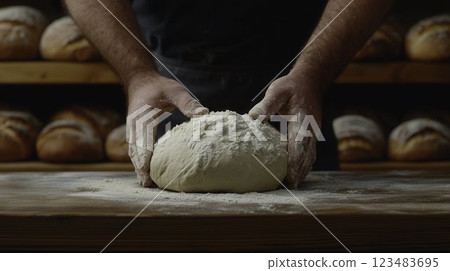 Bread Making Process with Dough Preparation and Flour Dusting 123483695