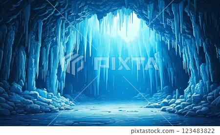 Retro Game Style Natural Pixel Art Background (Ice Cave) Generative AI 123483822