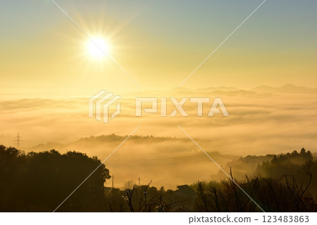 A sea of clouds spreading across the Hitachi Plateau from Sannozan Observatory (tower) 123483863