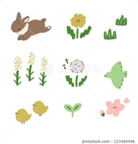春天植物和動物插圖 123484446