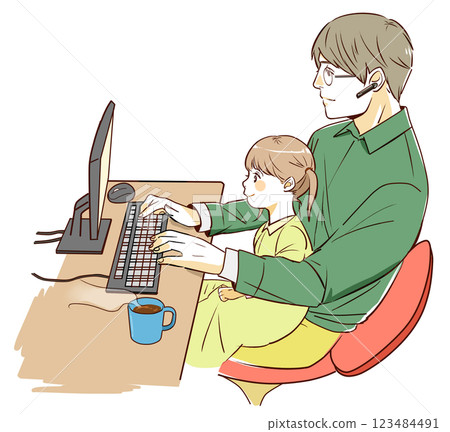 男人和孩子玩電腦 男人和孩子玩電腦 123484491