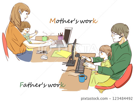 父母和孩子玩電腦 123484492