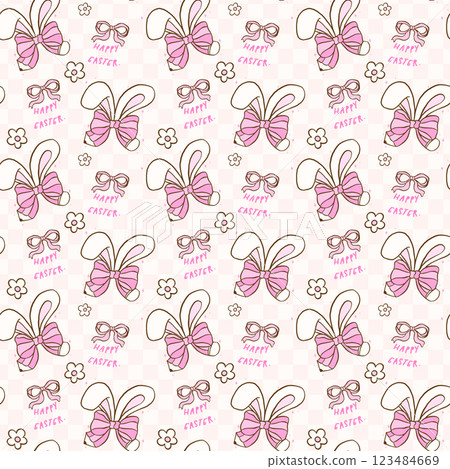 Coquette Easter Teacher School Seamless Pattern, Happy Easter Pink Pencil Rainbow with Bunny Ears wallpaper 123484669